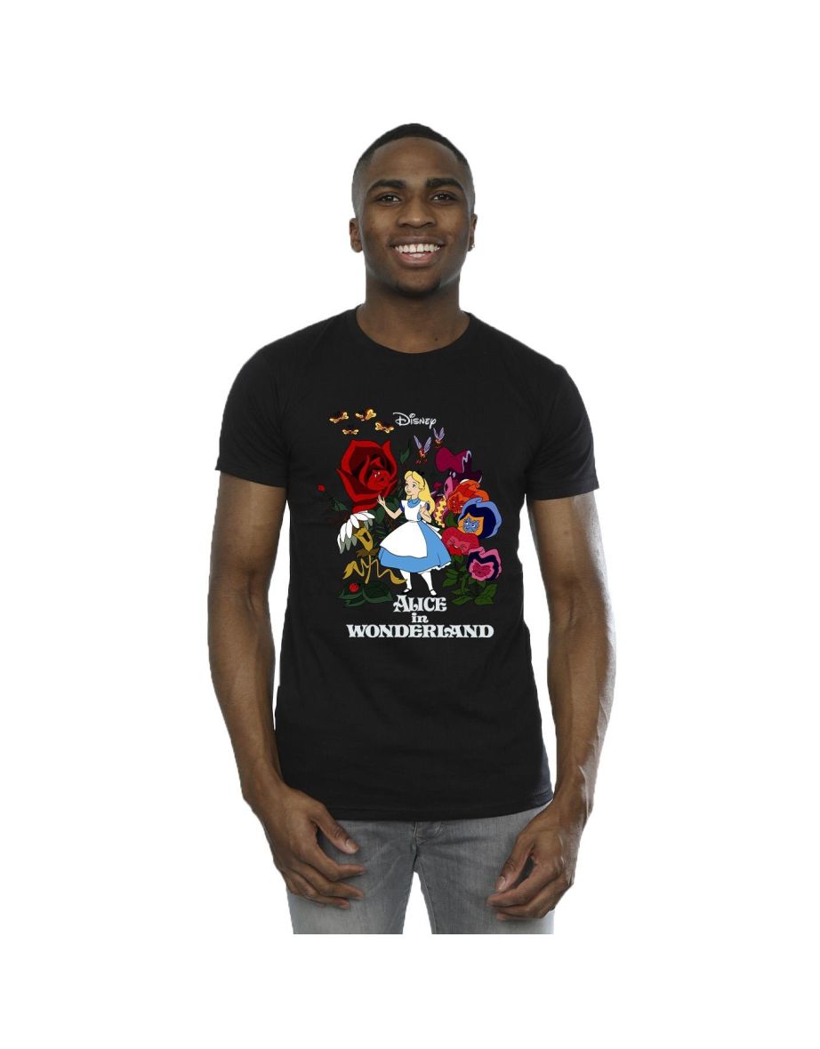 Disney Mens Alice In Wonderland Flowers T-Shirt - Black