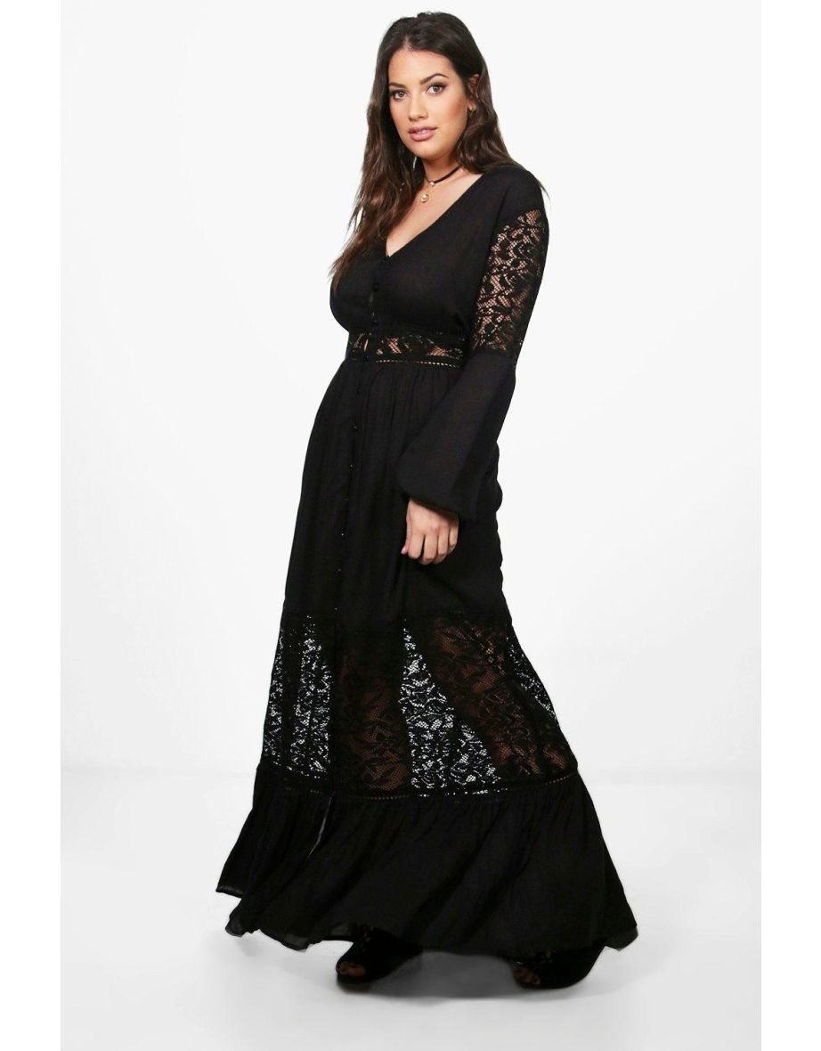 Shop Plus Boho Lace Insert Maxi Dress black Online in Oman VogaCloset