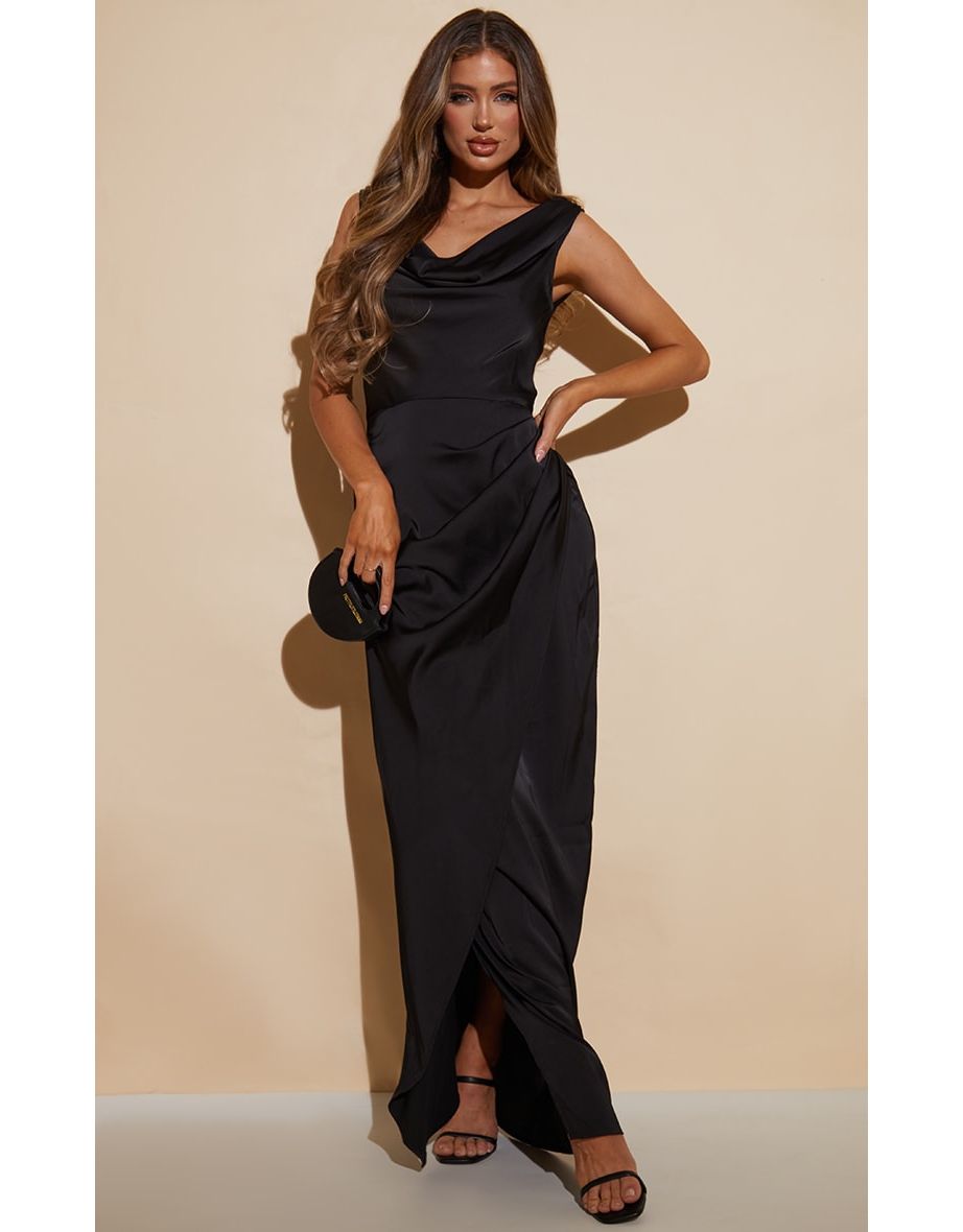 Black satin cowl neck maxi dress hotsell