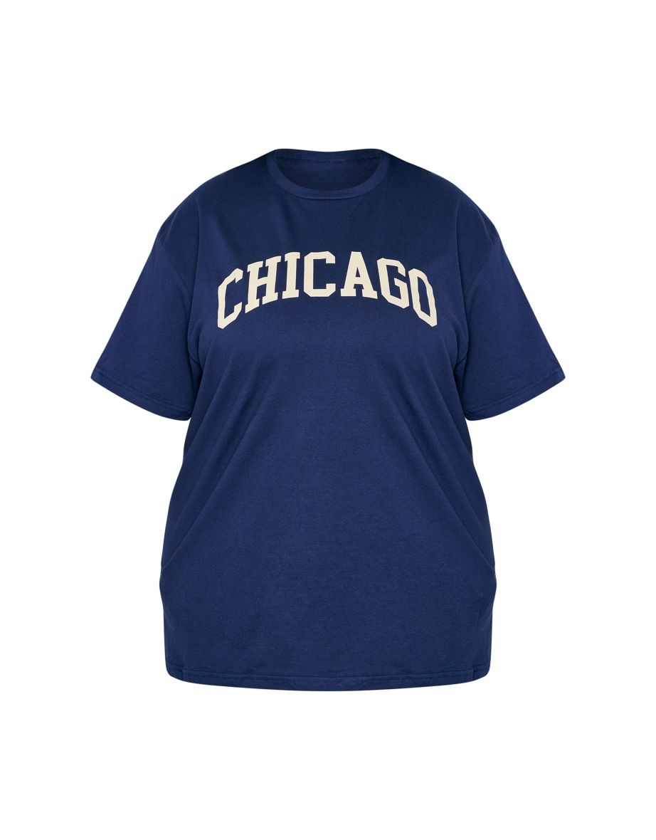 Plus Navy Chicago Oversized Slogan T Shirt - 4