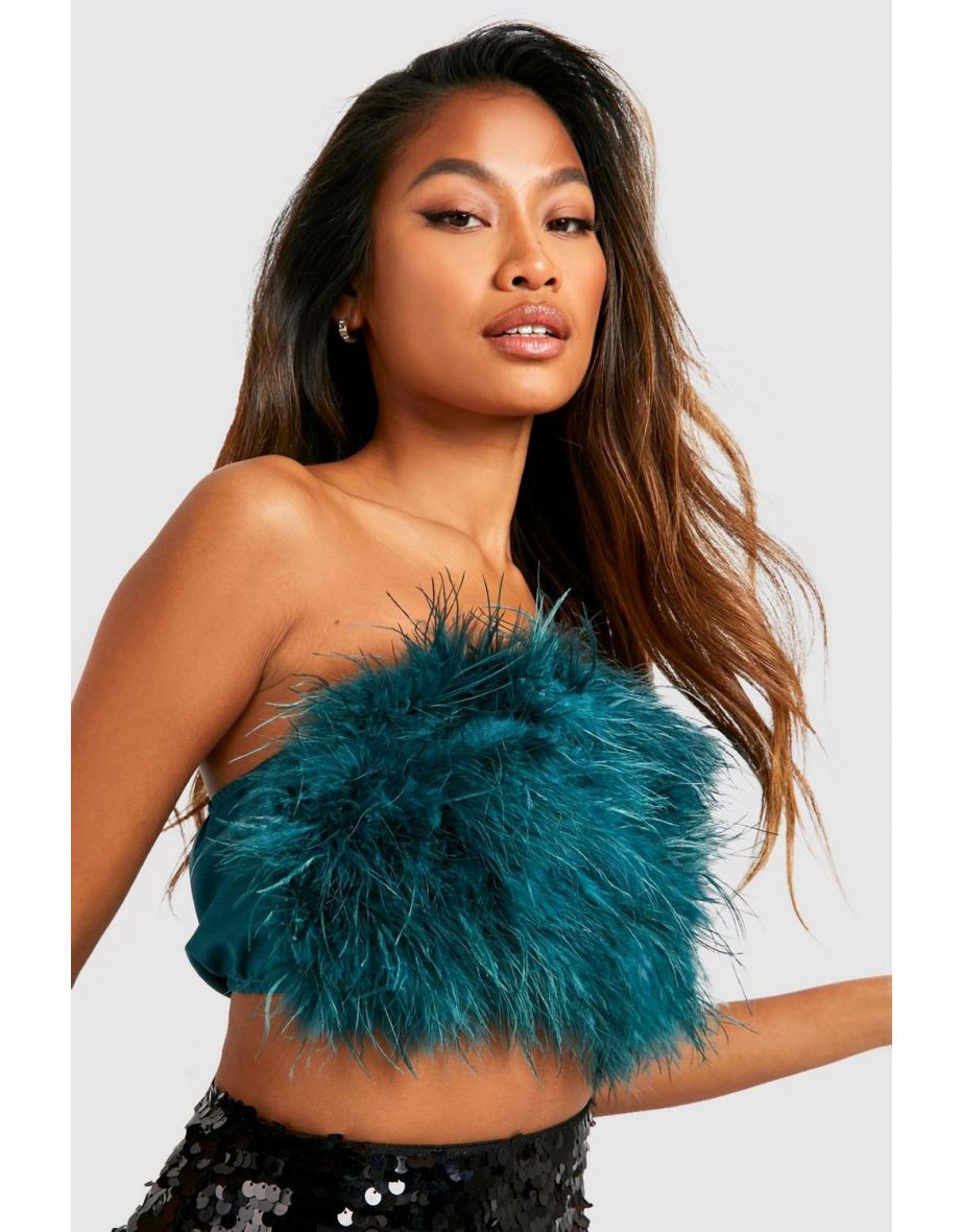 Feather Bandeau Crop Top - teal - 3
