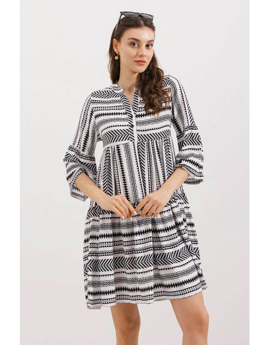 1975 ETHNIC PATTERN DRESS - Black