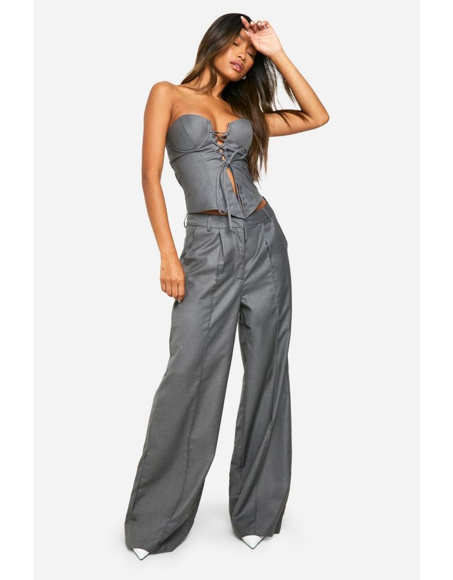 Woven Front Seam Detail Wide Leg Trousers