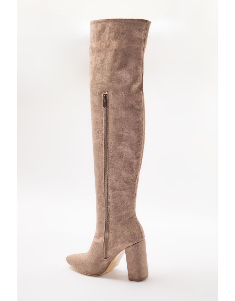 Mink Suede Over-the-Knee Women's Block Heel Boots - 5