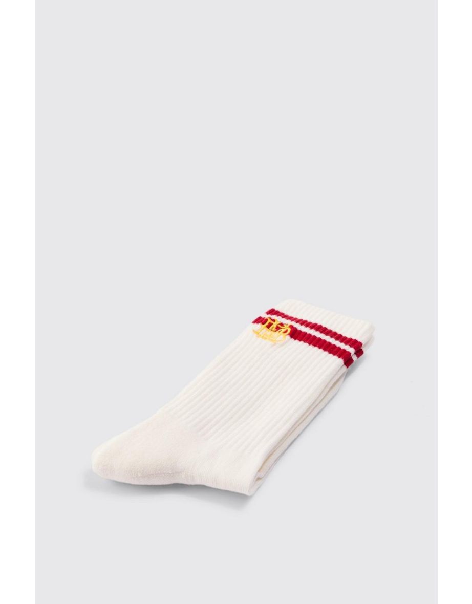 Bm Embroidered Half Terry Stripe Socks In White - white - 3