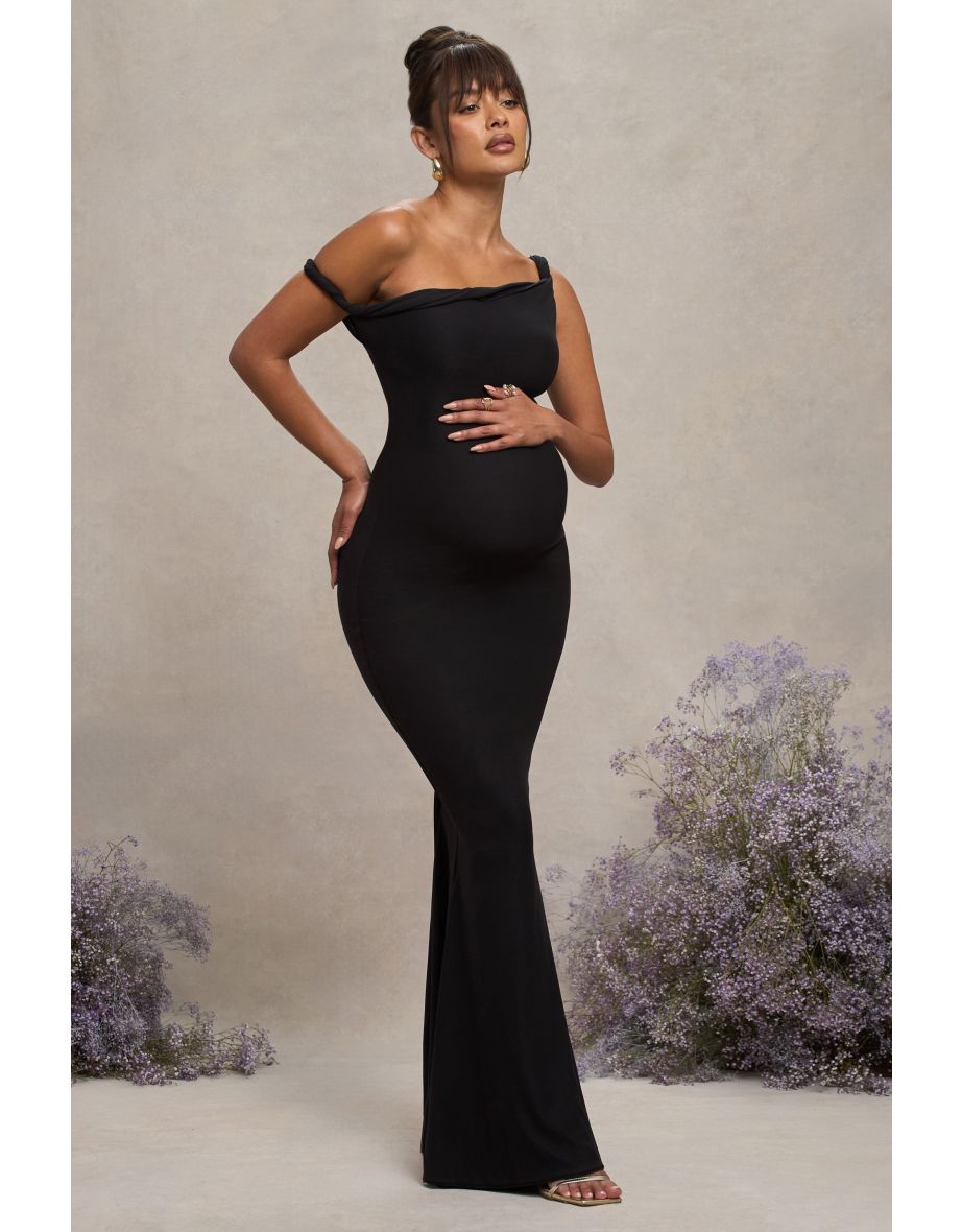 Lita | Black Twisted Asymmetric Maternity Maxi Dress