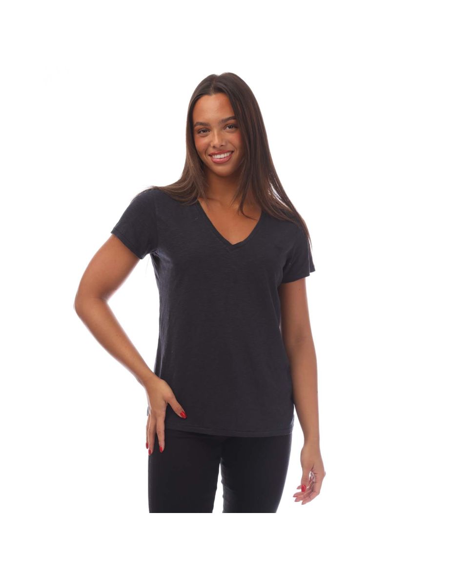 Women's Superdry Studios Slub Embroidered V-Neck T-Shirt in Blue