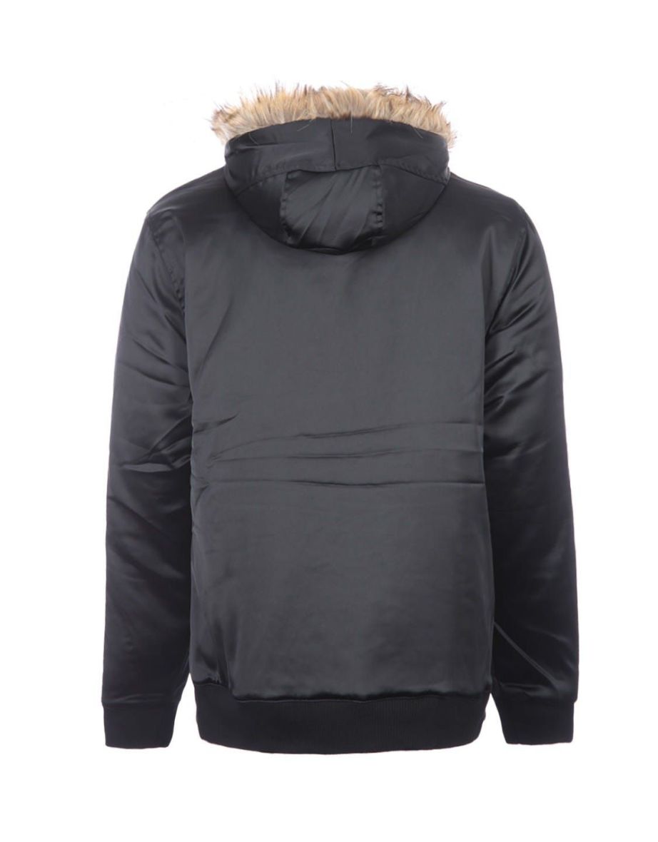 Men's True Religion Hooded Faux Fur Bomber Jacket in Black - 1
