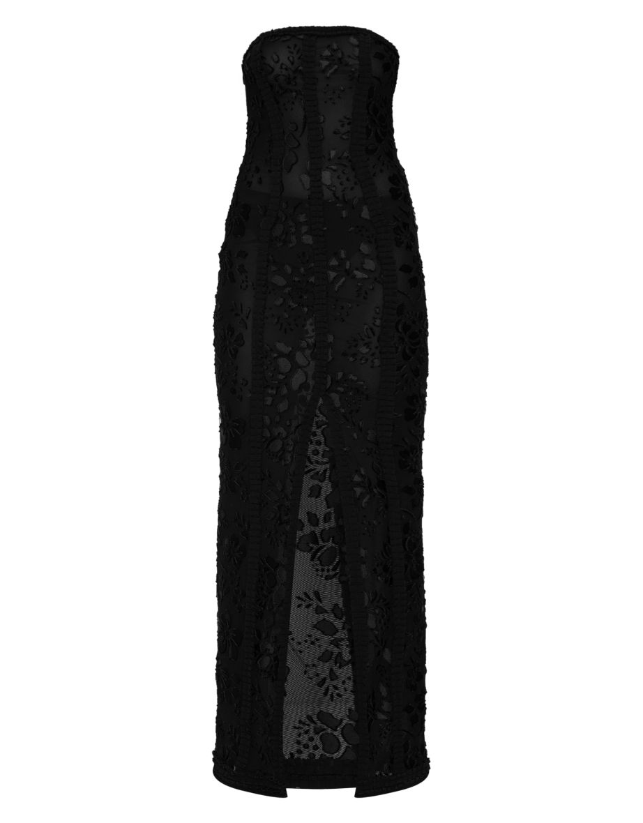 Black Mesh Floral Detail Bandeau Maxi Dress - 4