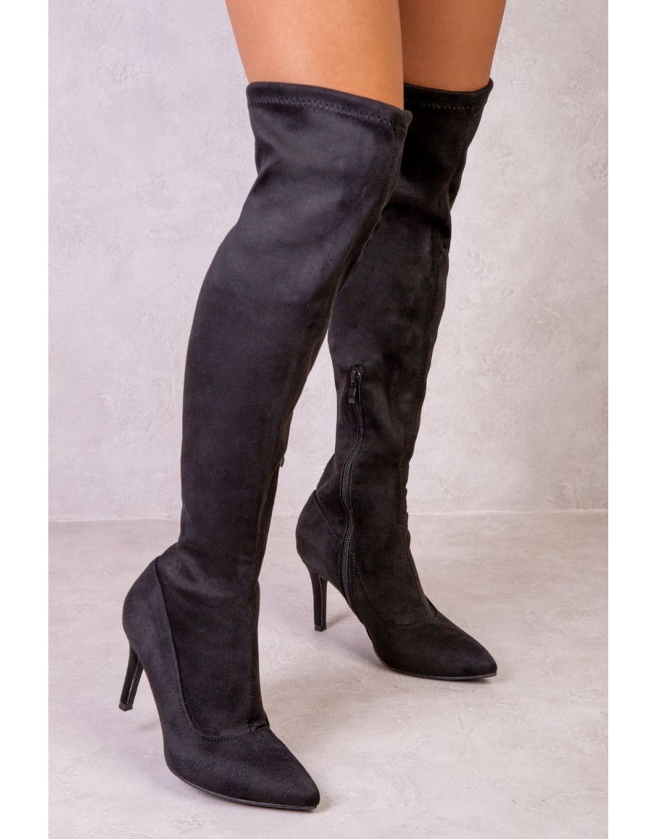 Shop LEXI OVER THE KNEE BOOTS WITH STILETTO HEELS IN BLACK SUEDE Online in Saudi Arabia VogaCloset