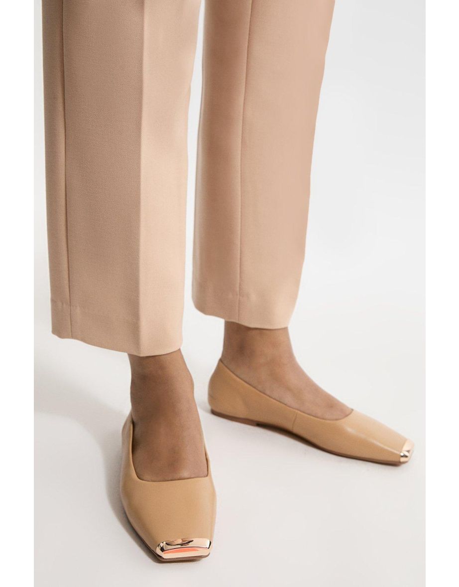 Leather Square Toe Ballerina With Metal Toe Cap