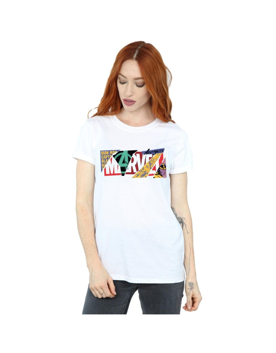 Marvel Womens/Ladies Collage Logo Cotton Boyfriend T-Shirt - White