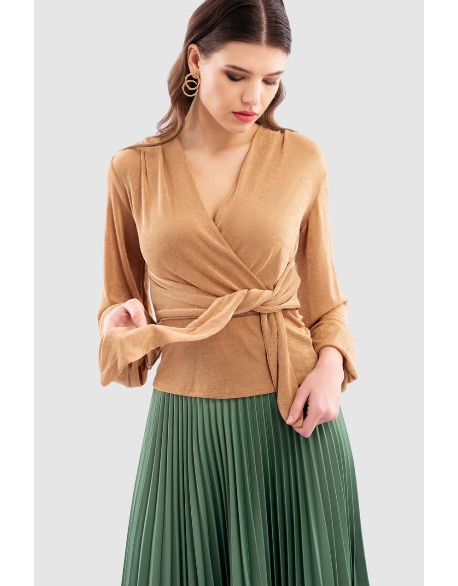Closet London Camel Wrap Tie Waist Top