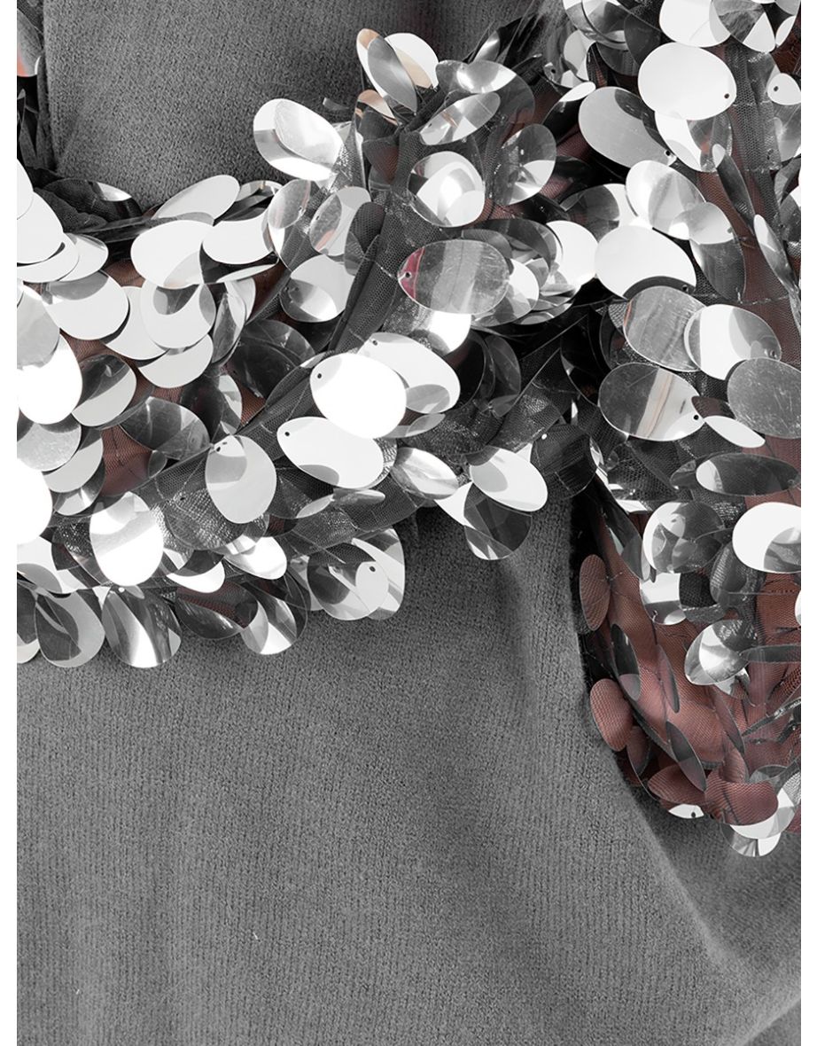 Lovedrobe Grey Sequin Sleeve Longline Jumper - 5