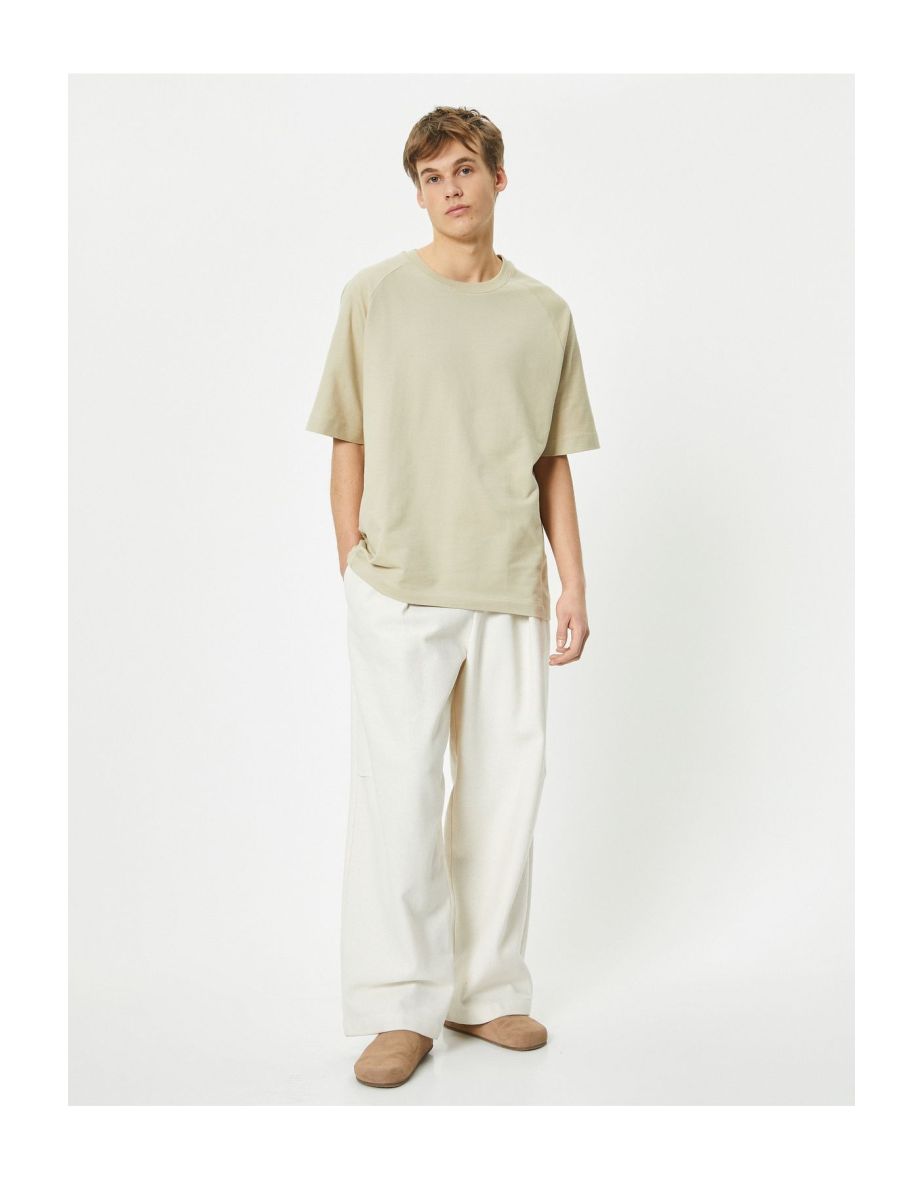 Crew Neck T-Shirt Stitch Detail Off-Shoulder