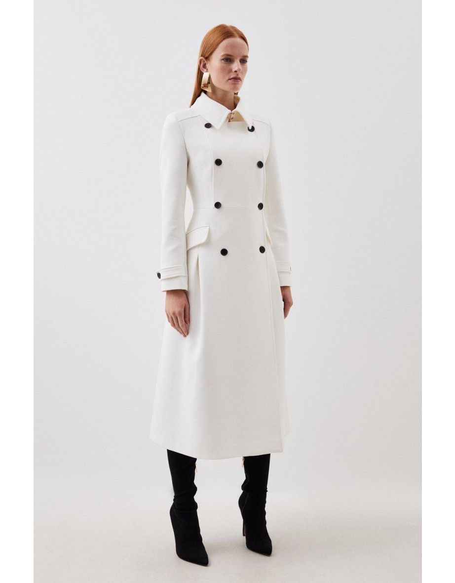 Shop Compact Stretch Double Breasted Pleat Detail Full Skirt Coat Online in Qatar VogaCloset
