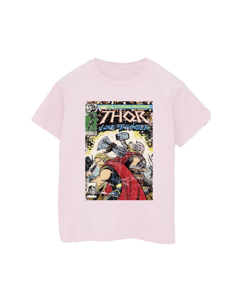 Marvel Mens Thor Love And Thunder Vintage Poster T-Shirt - Baby Pink