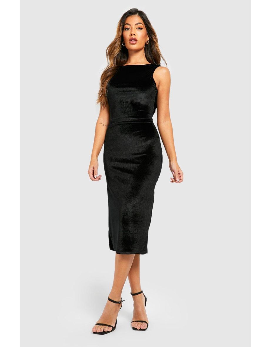 Velvet Cowl Back Midi Dress - black
