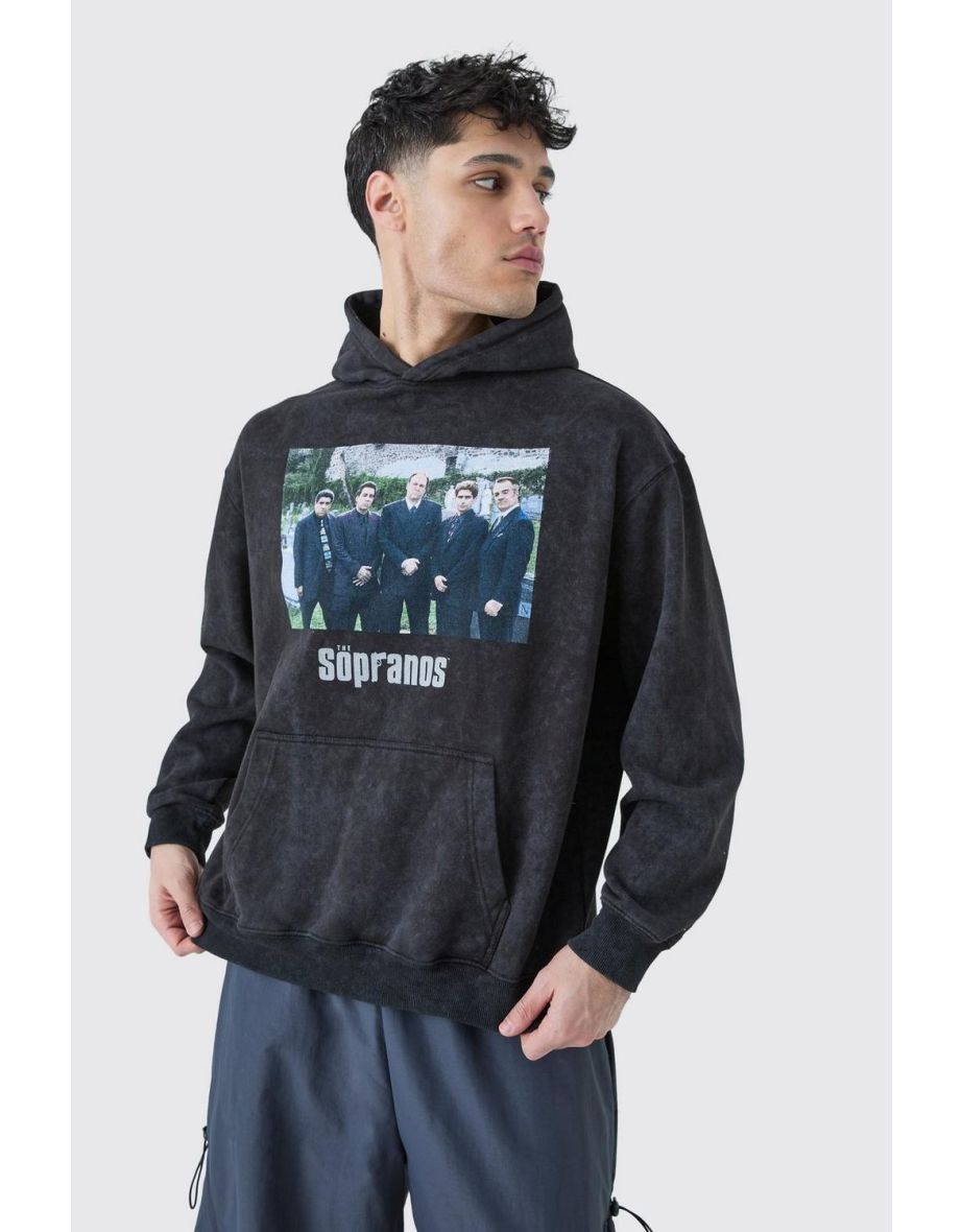 Oversized Washed Sopranos License Hoodie - charcoal