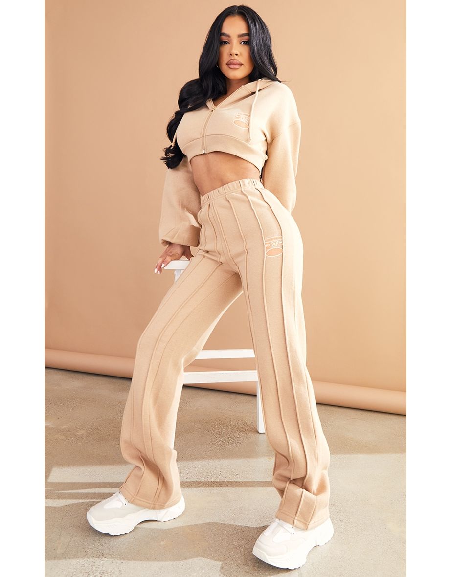 Shop Petite Sand Slogan Detail Oversized Joggers Online in Qatar VogaCloset