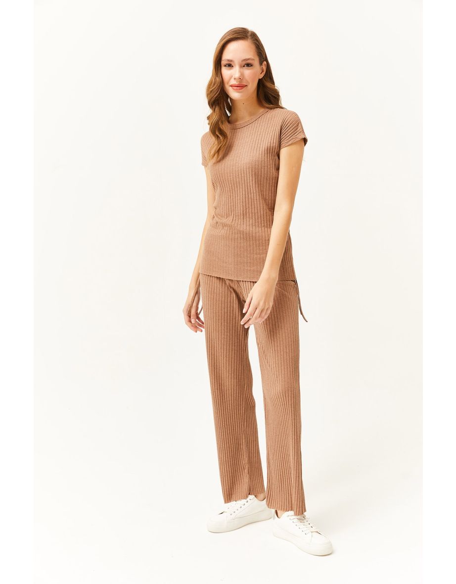 Women's Mink Blouse with Smocking, Palazzo Pants Set - 3