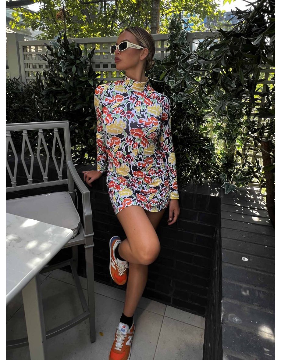 Shop Glamorous Orange Yellow Tulips Asymmetric Mini Dress Online in Bahrain VogaCloset