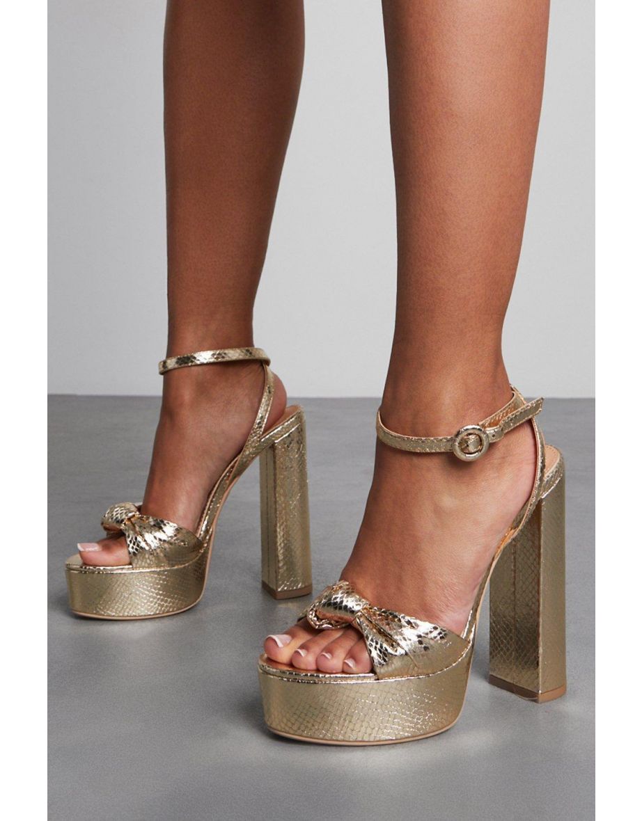 Shop Metallic Knot Front Extreme Platform Heels Online in Qatar VogaCloset
