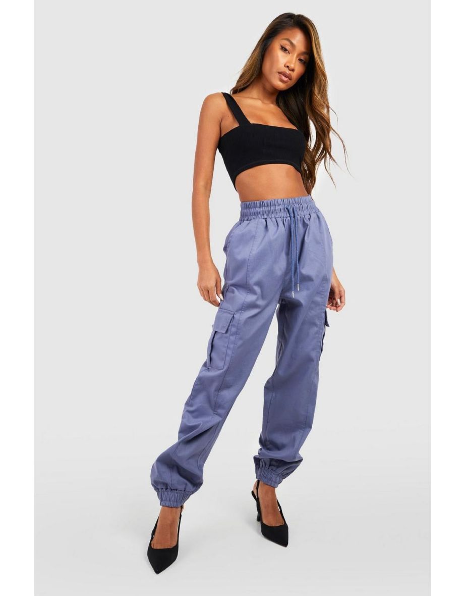 Shop High Waisted Cargo Pocket Joggers grey blue Online in Qatar VogaCloset