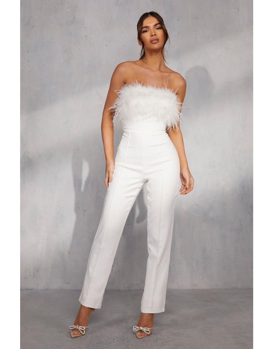 Premium Feather Trim Tailored Jumpsuit