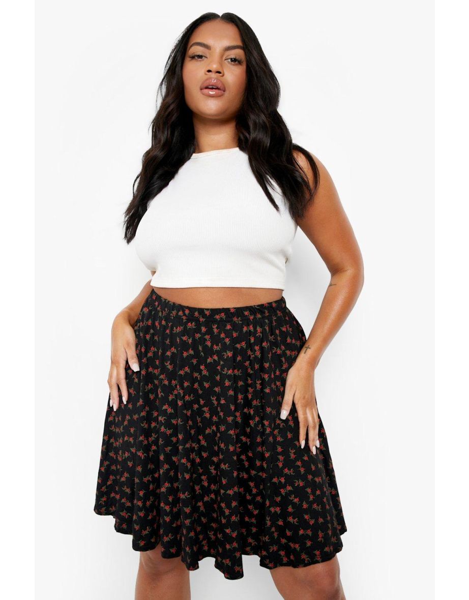 Plus size skater skirt floral discount