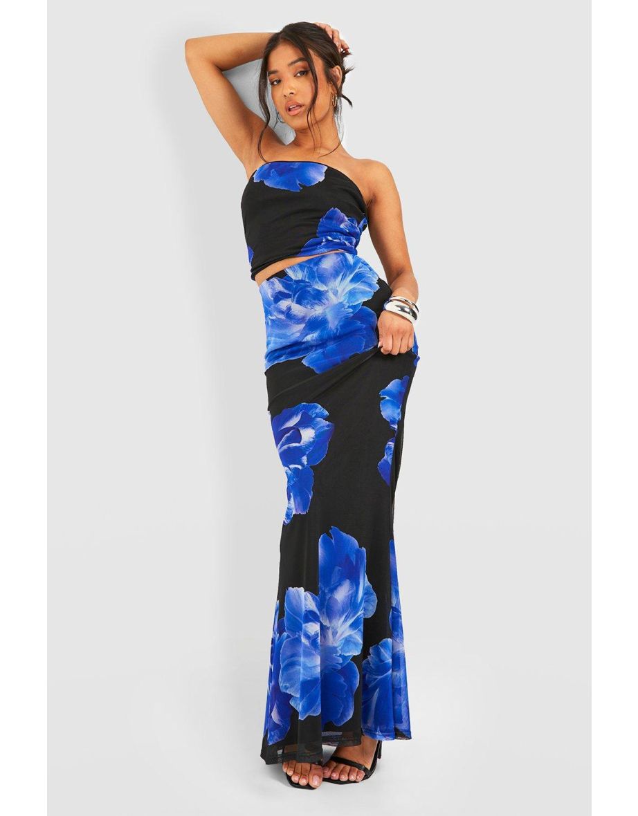 Floral mesh maxi skirt online
