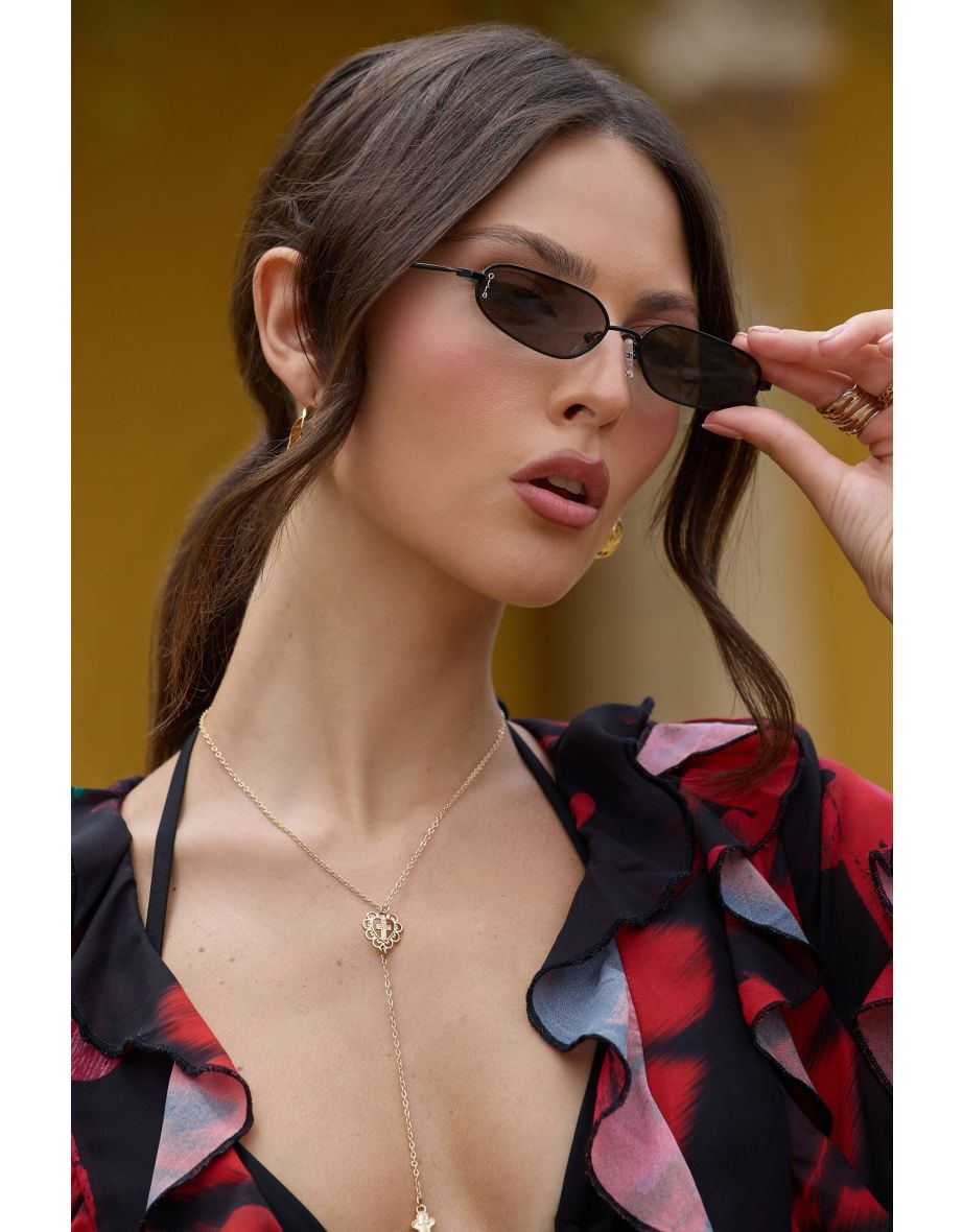 Drew | Otra Black Metal Thin Rectangular Sunglasses