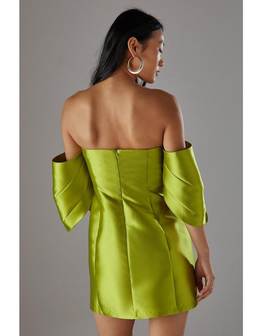 Petite Structured Puff Sleeve Bardot Mini Dress - 3
