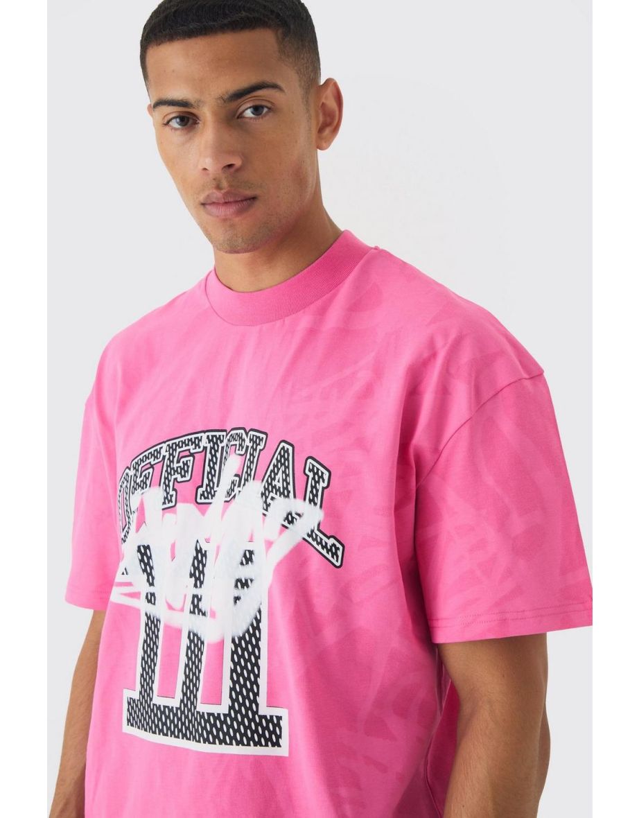 Oversized Official Graffiti Printed T-shirt - pink - 2