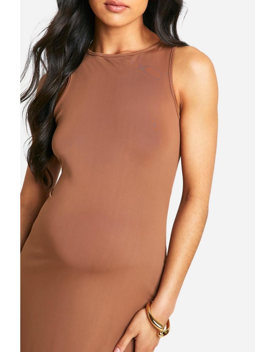 Maternity Premium Slinky Racer Neck Dress - light brown - 3