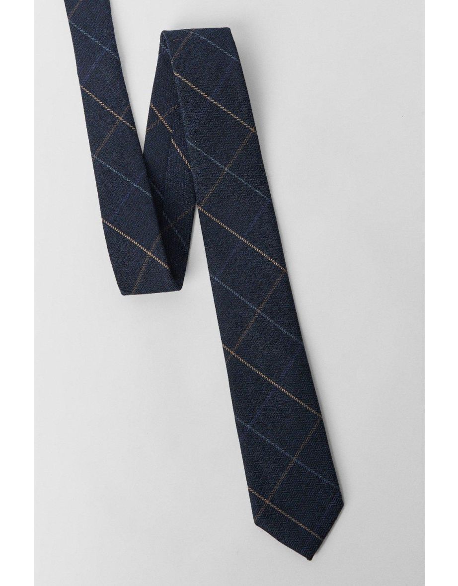Navy Check Tweed Tie - 3