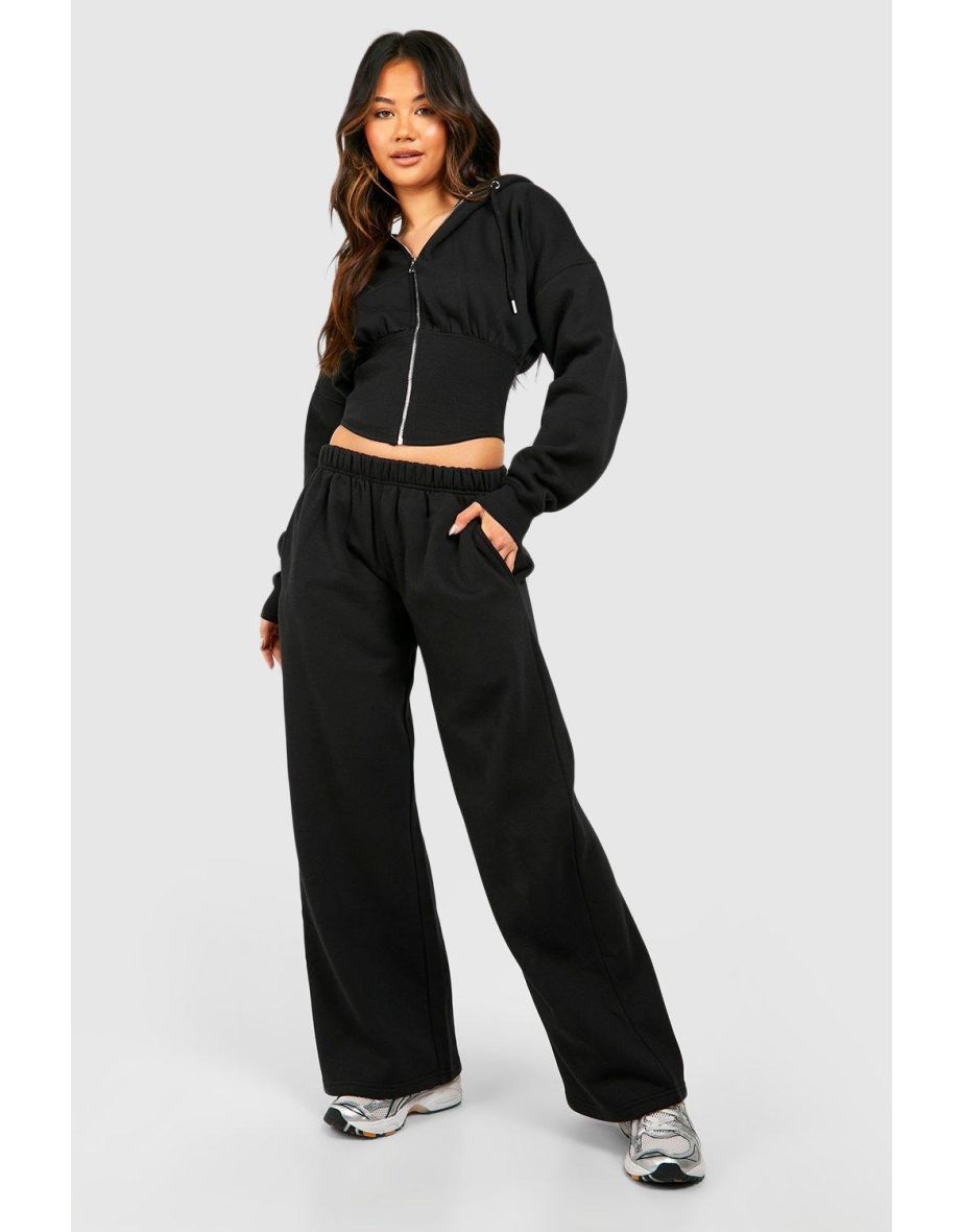 Corset Zip Hoodie And Straight Leg Jogger Tracksuit - black
