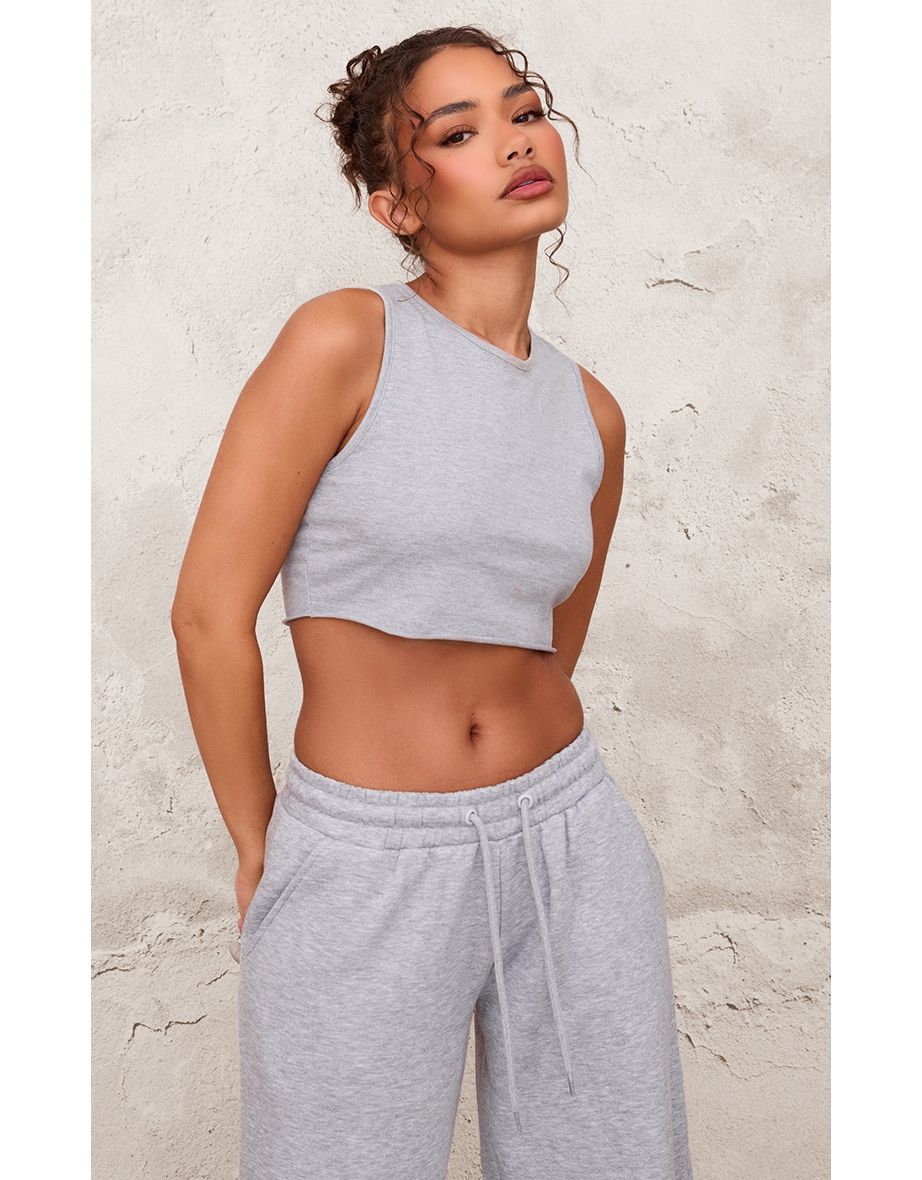 Petite Ash Grey Sleeveless Raw Edge Tank Top