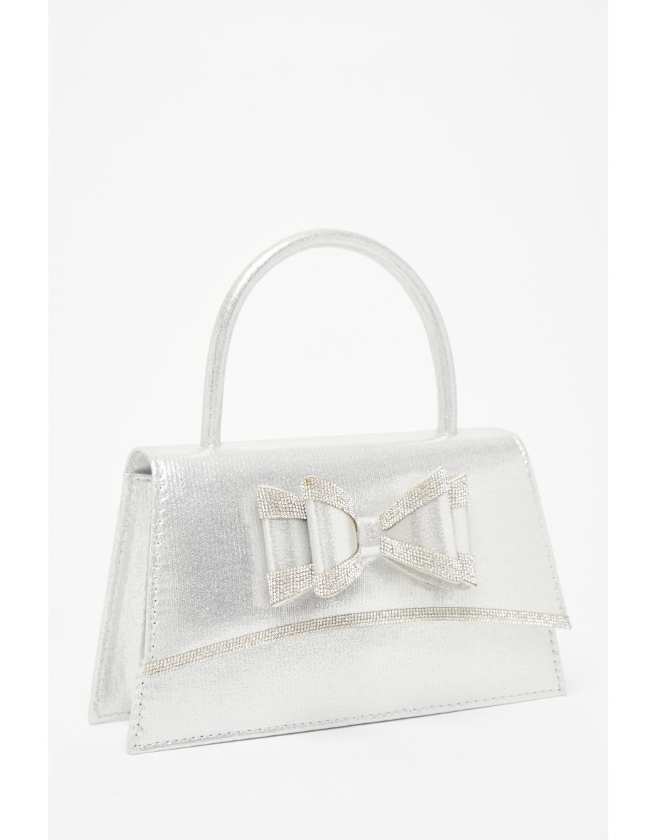 Silver Satin Double Bow Bag