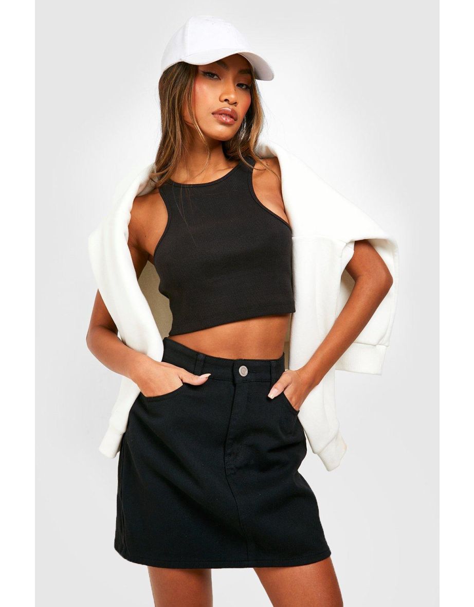 High Waisted Disco Denim Skirt - black