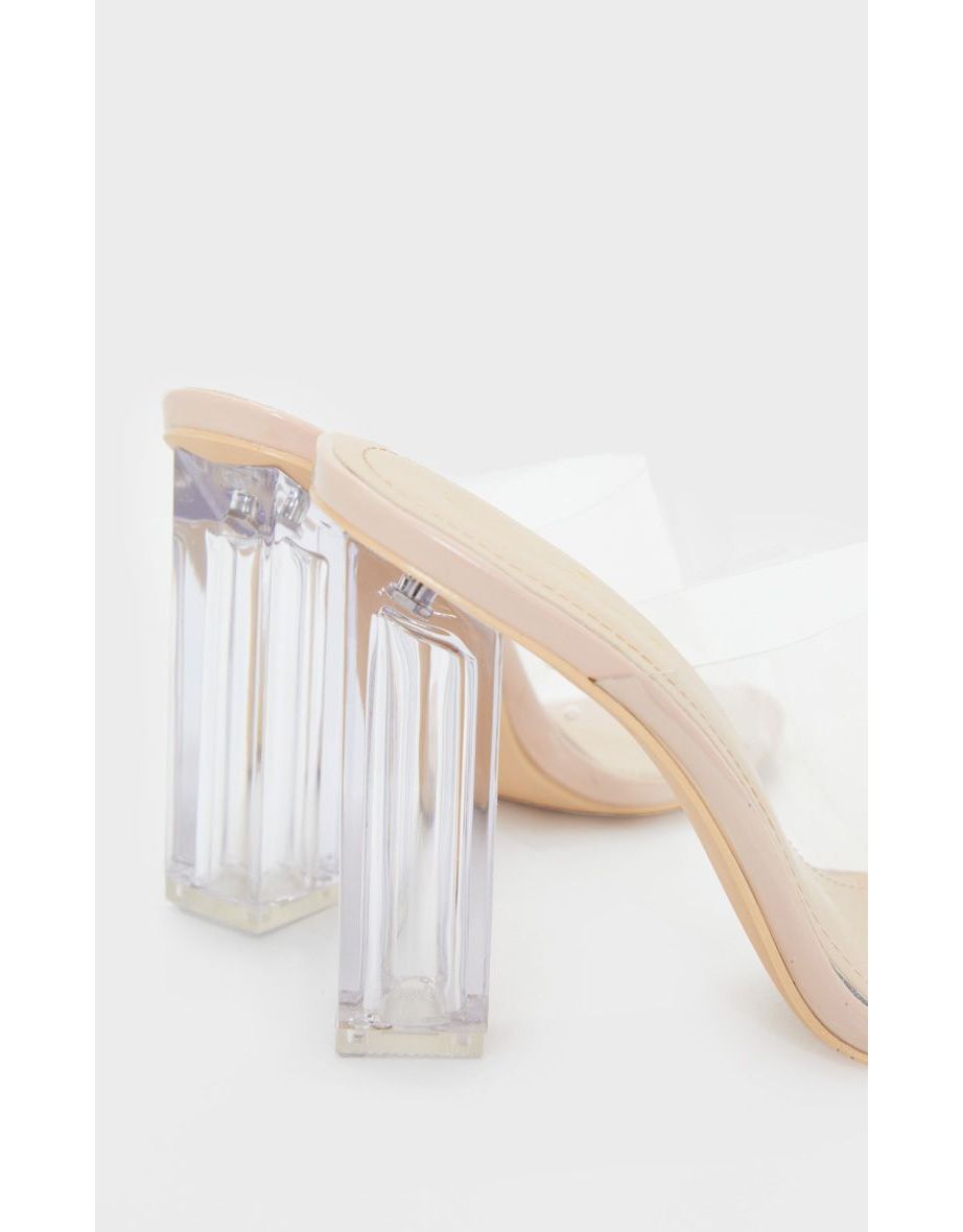 Nude Clear High Block Mule Heel - 3