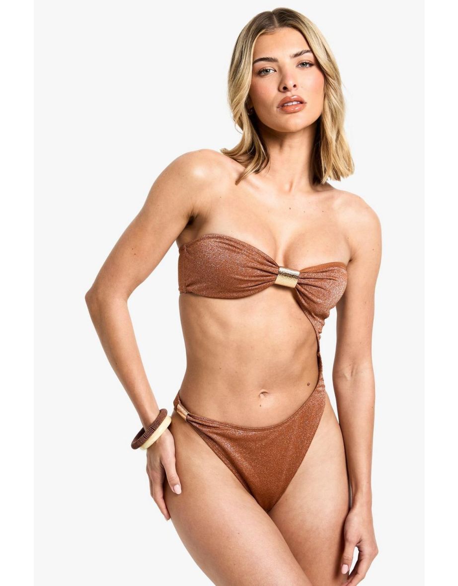 Premium Hammered Trim Bikini Set - rust