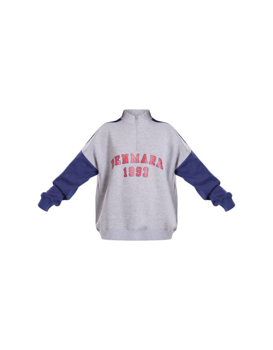 Grey Denmark Varsity Contrast Panel Printed Sweatshirt - 4