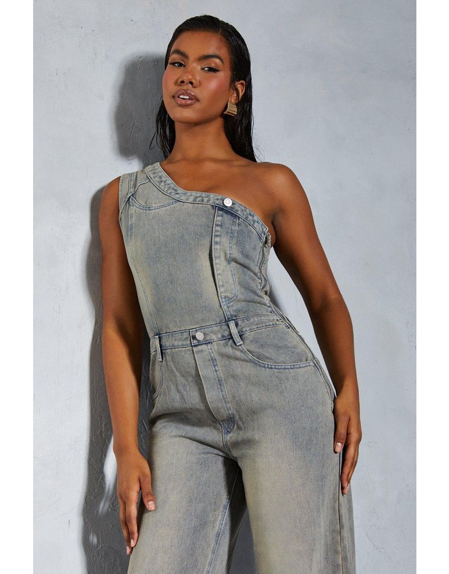 Denim Deconstructed One Shoulder Jumpsuit - 3