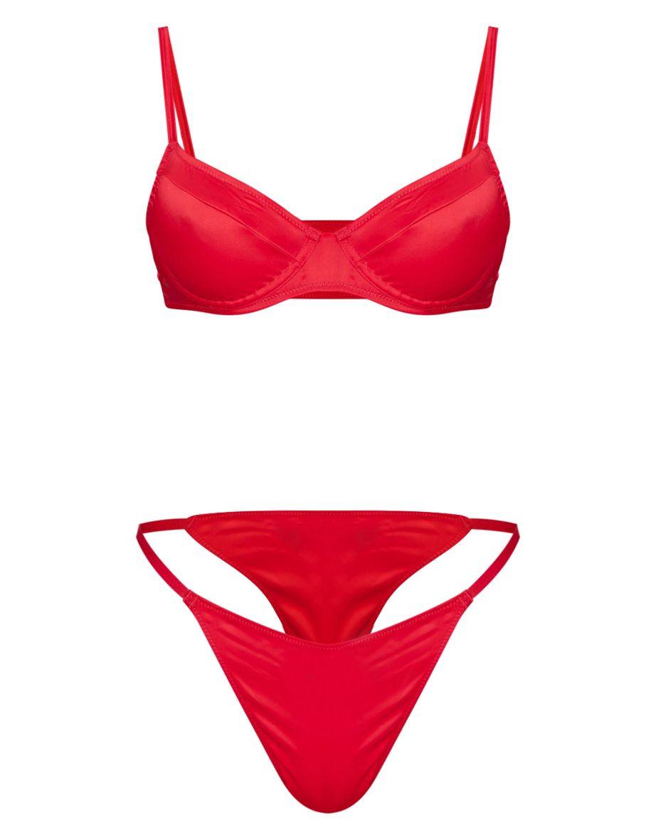 Red Satin Underwired Lingerie Set - 3