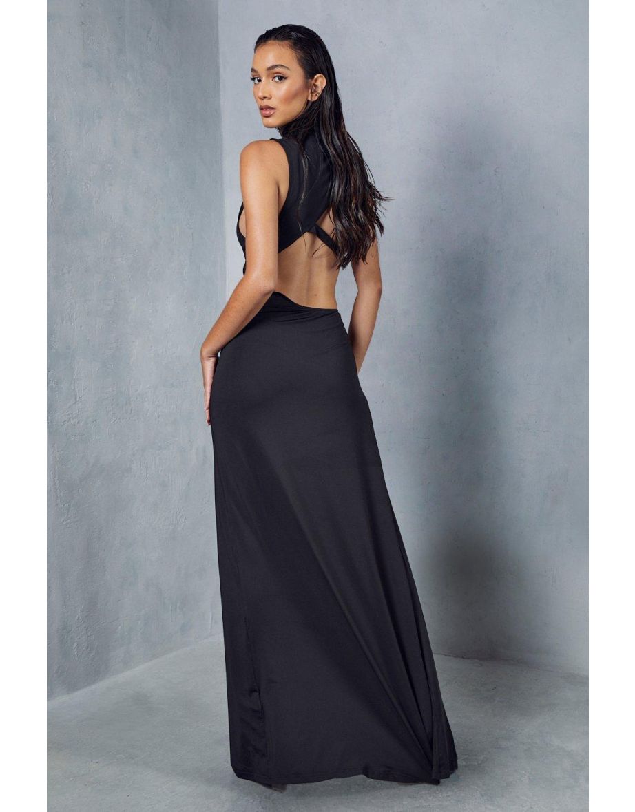 Shop Premium Jersey High Neck Ruched Side Split Leg Maxi