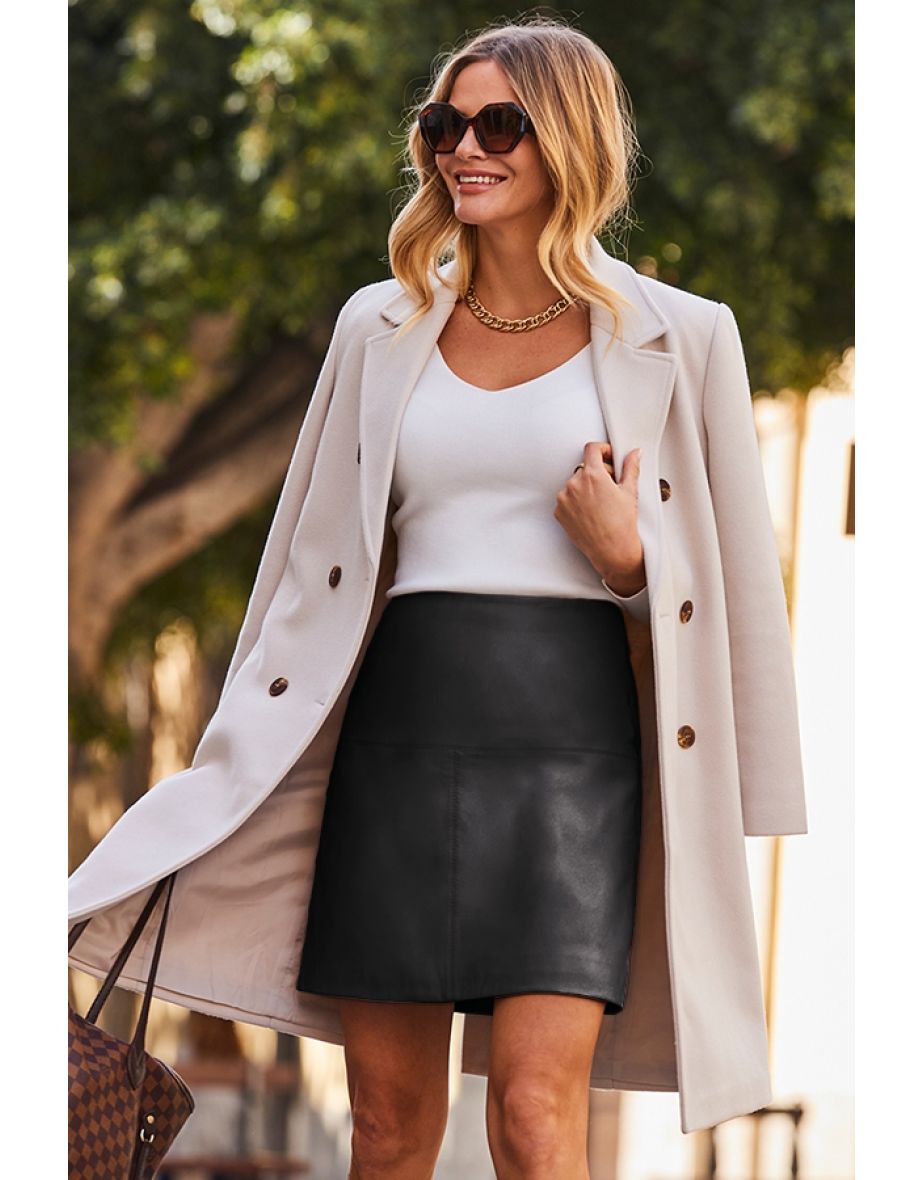 Black Leather A-Line Skirt - 4