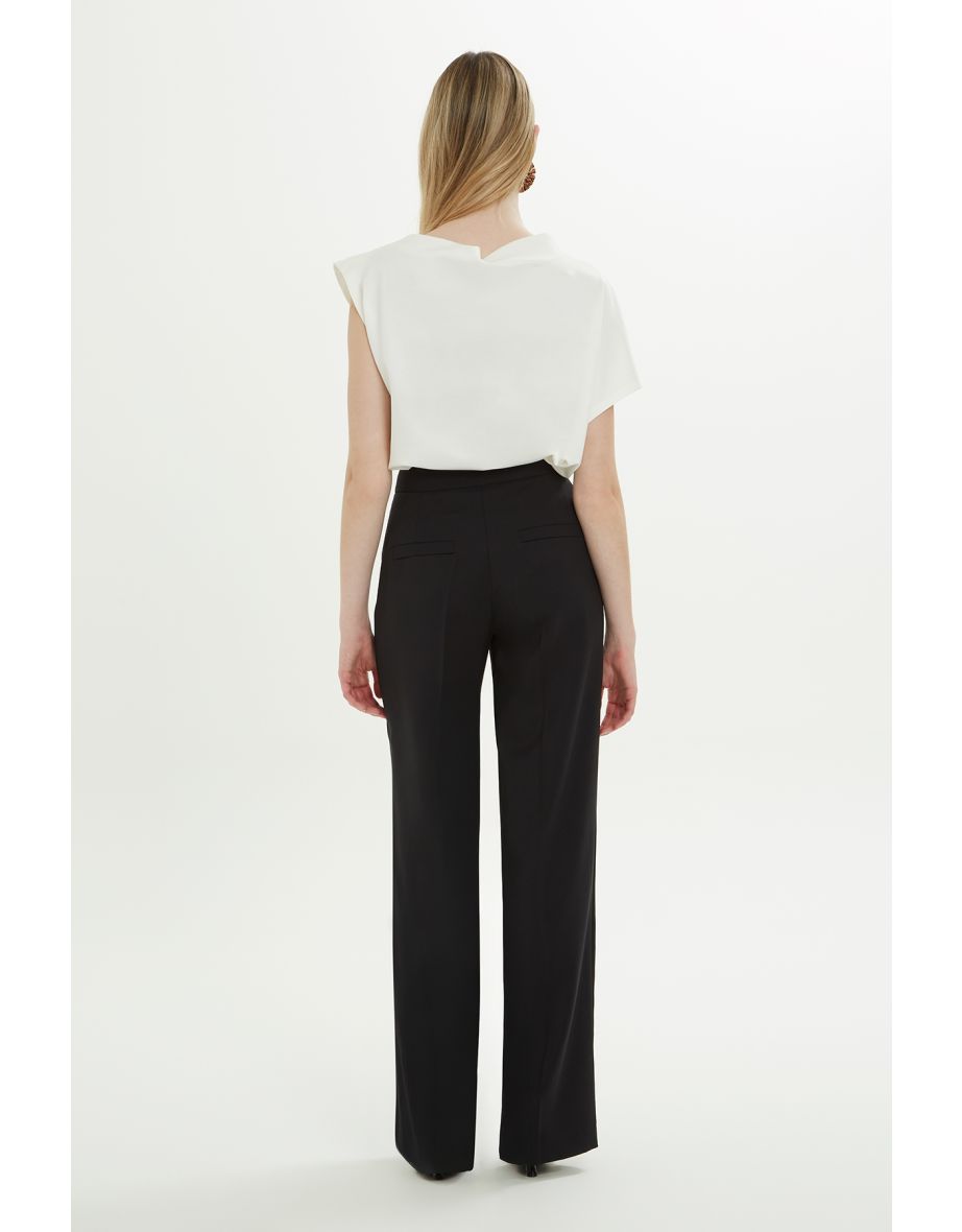 Wide-Leg Black Fabric Pants - 2