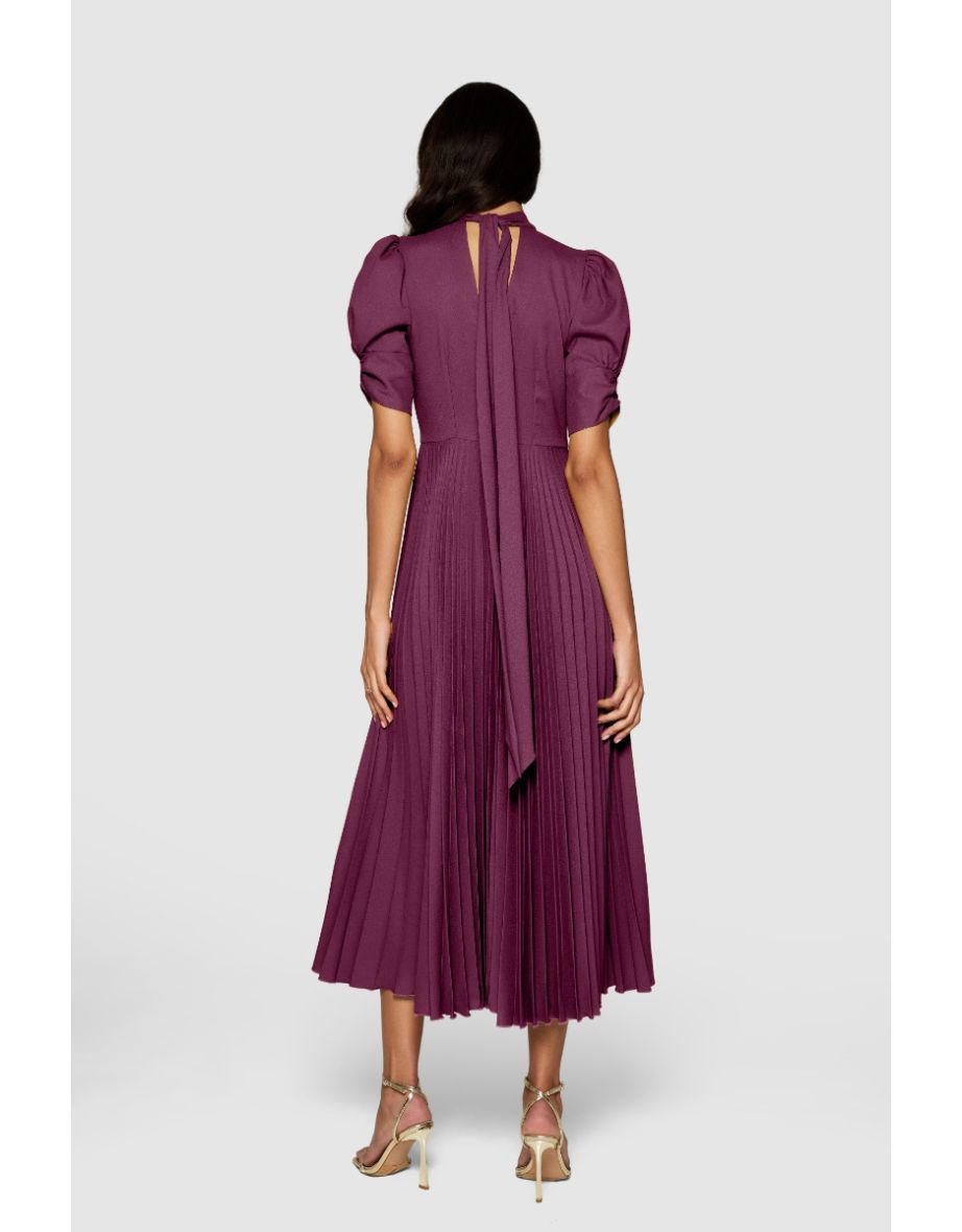 Closet London  Burgundy Pleated Dress - 3