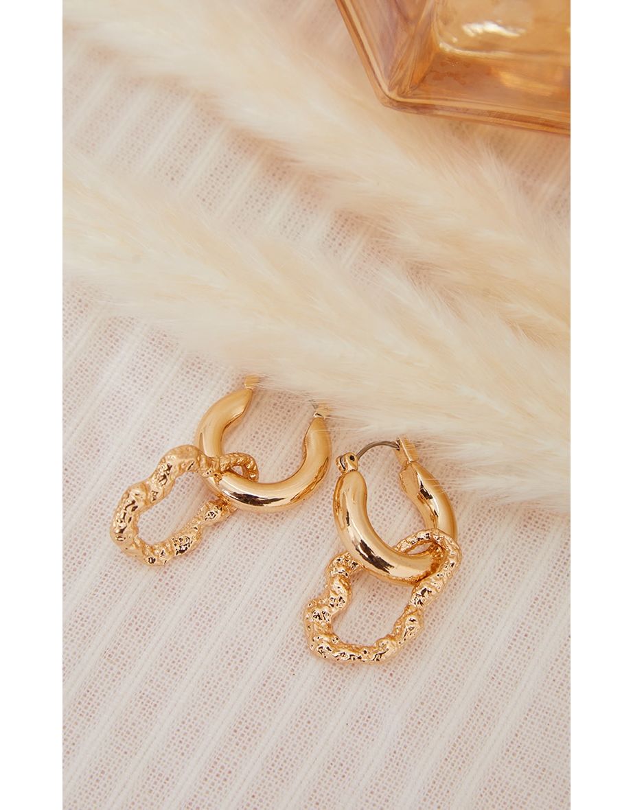 Recycled Gold Hammered Link Hoop Earrings